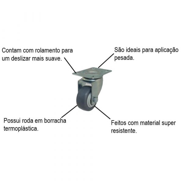 Rodizio De 50mm Sem Freio Cinza Soprano