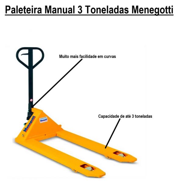 Paleteira Manual 3 Toneladas 2 Rodas Menegotti