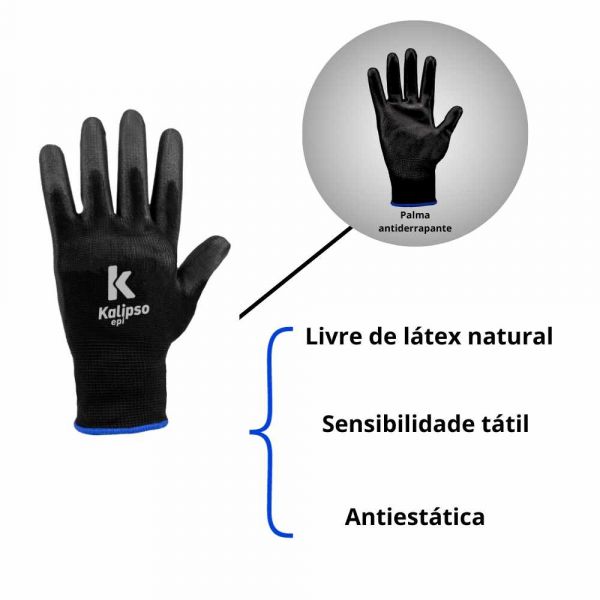 Luva Pu Preta Tamanho G Kalipso