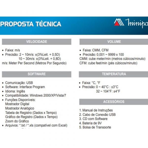 Anemômetro Minipa MDA-20 Data Logger