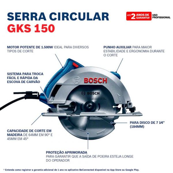 Serra Circular Bosch GKS 150 1500W 220V 2 Discos e guia
