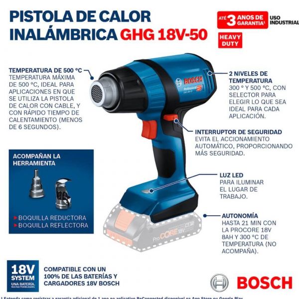 Soprador térmico Bosch GHG 18V-50 18V SB | Sem bateria