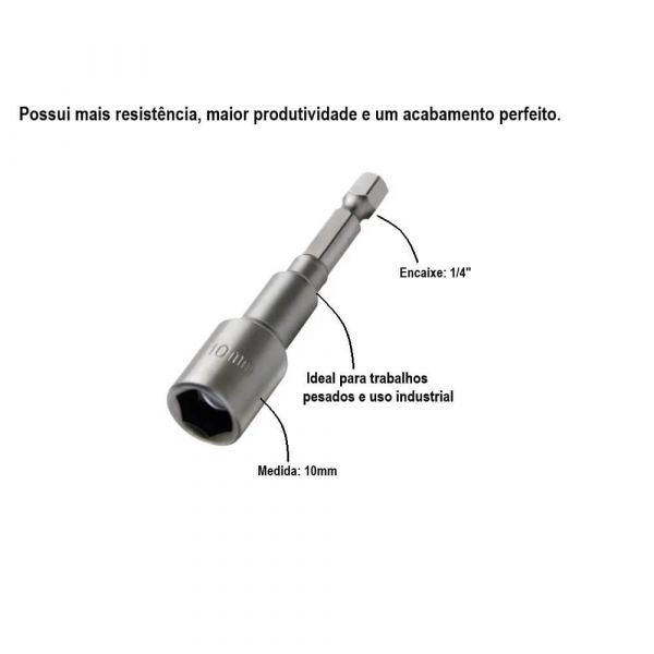 Soquete Canhão Magnético 1/4”X10X65mm Vip