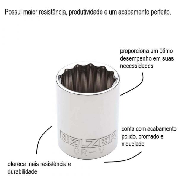 Soquete Estriado Com Encaixe 1/2 3/8” Belzer