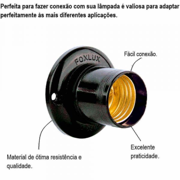Soquete Fixo De Teto Preto Reto 43.04T Foxlux