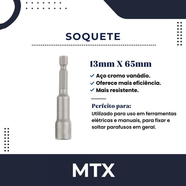 Soquete Tipo Canhão 13mmX 65mm MTX