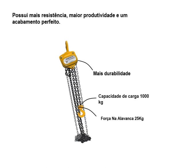 Talha Manual De Corrente 1 Tonelada Elevação 5 MT Menegotti