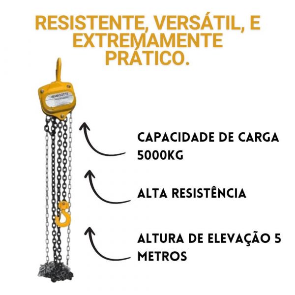 Talha Manual de Corrente 5 Toneladas Elevação 5 MT Menegotti