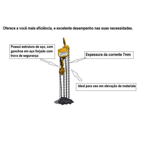 Talha Manual De Corrente 500Kg Elevação 5 Metros Manegotti