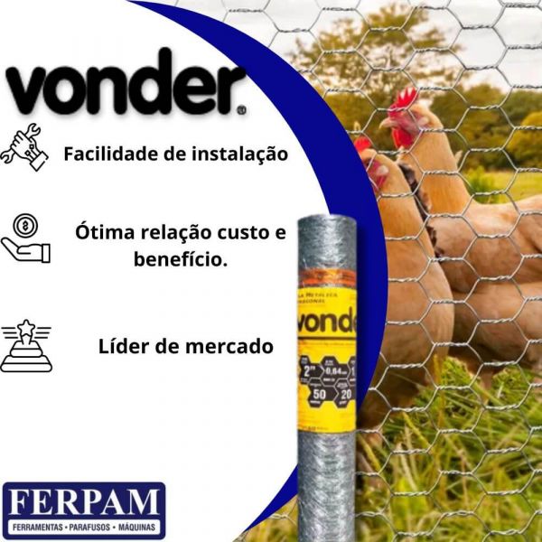 Tela Galinheiro Arame 22 2”X1,50mx50m Vonder