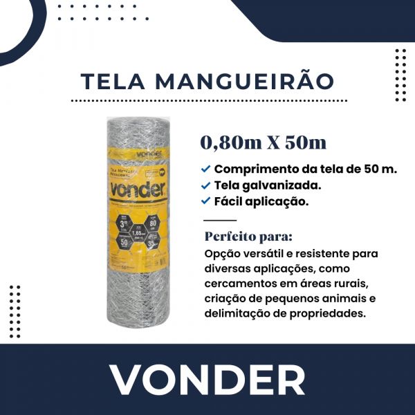 Tela Mangueirão Fio 16 Alt 0,80m X 50m Vonder