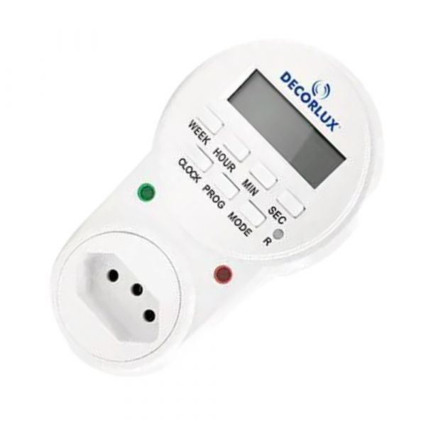 Temporizador Digital com Plugue e Tomada 100~240V 10A TE2163 Decorlux