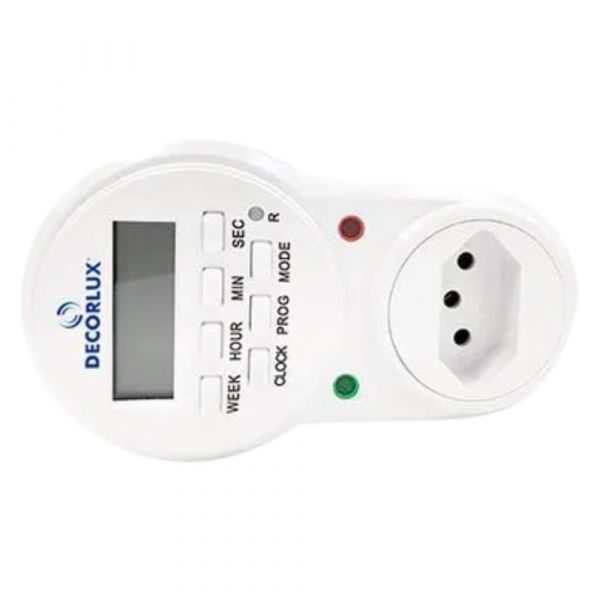 Temporizador Digital com Plugue e Tomada 100~240V 10A TE2163 Decorlux