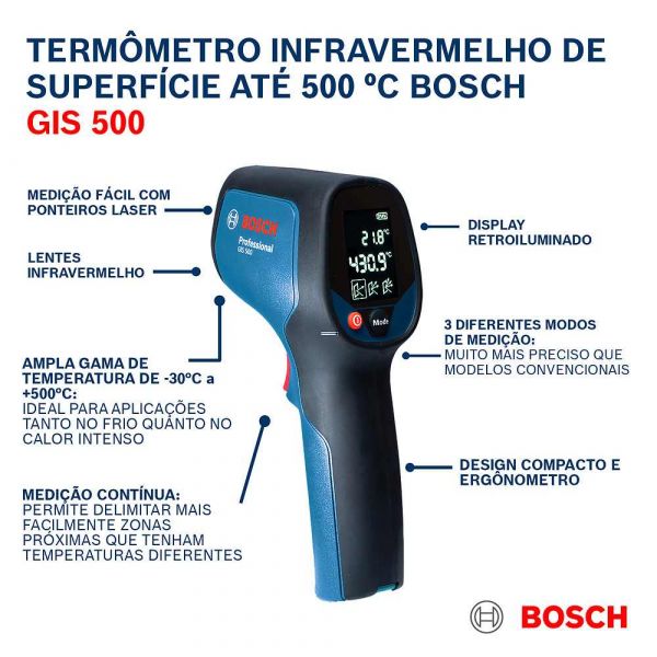 Termômetro infravermelho Bosch GIS 500 em bolsa de proteção