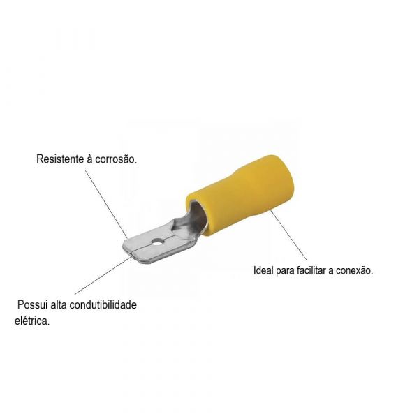 Terminal Macho Pré-Isolado 4 A 6mm Amarelo Lukma