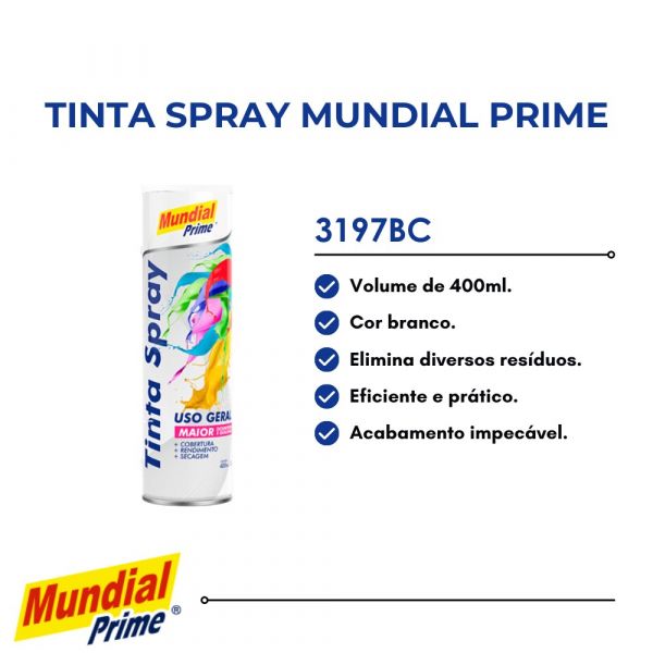Tinta Spray Branco Brilhante 400ml Mundial Prime 3197bc