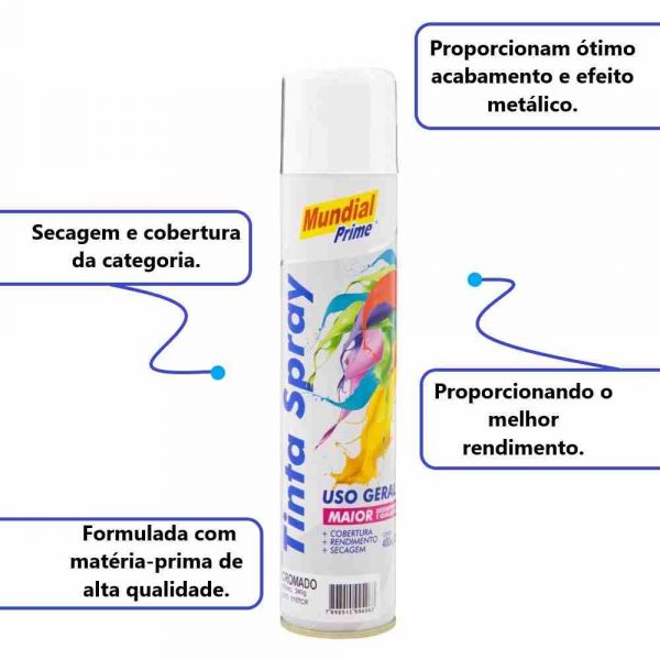 Tinta Spray Cromado 400ml Mundial Prime