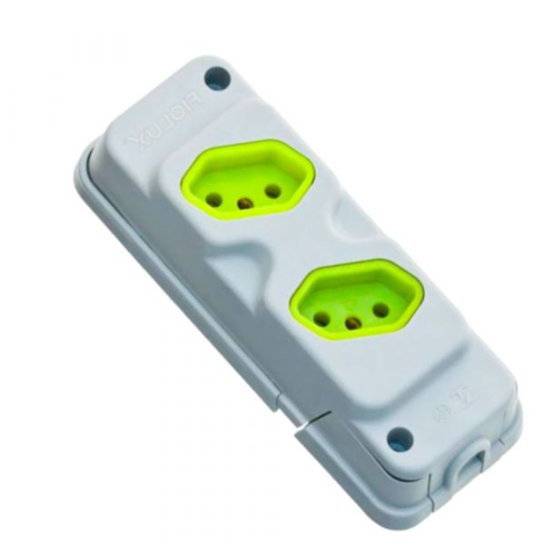 Tomada em Barra 2 Entradas Tripolar 20A Cinza e Verde Fiolux