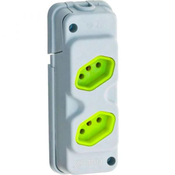 Tomada em Barra 2 Entradas Tripolar 20A Cinza e Verde Fiolux