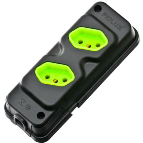 Tomada em Barra 2 Entradas Tripolar 20A Preto e Verde Fiolux