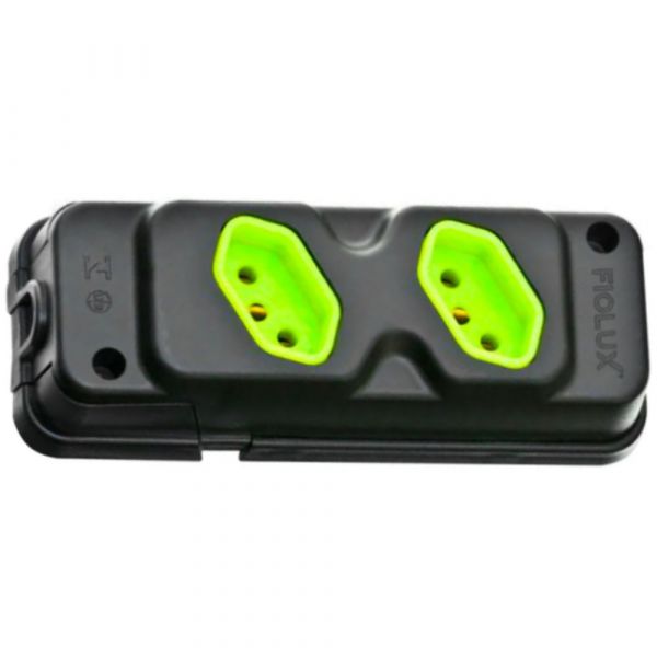 Tomada em Barra 2 Entradas Tripolar 20A Preto e Verde Fiolux