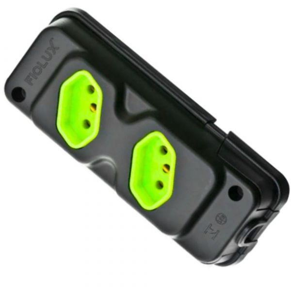 Tomada em Barra 2 Entradas Tripolar 20A Preto e Verde Fiolux