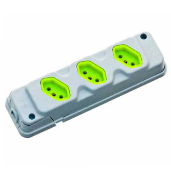 Tomada em Barra 3 Entradas Tripolar 20A Cinza e Verde Fiolux