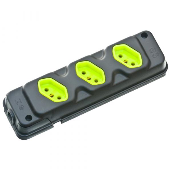 Tomada em Barra com 3 Entradas Tripolar 20A Preto/Verde Fiolux