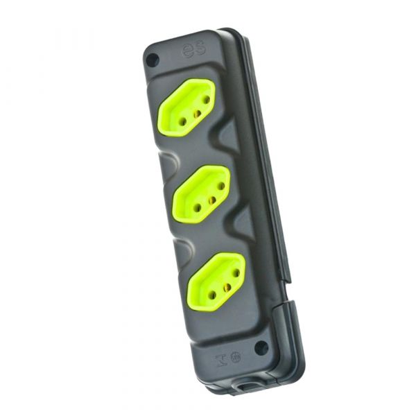 Tomada em Barra com 3 Entradas Tripolar 20A Preto/Verde Fiolux