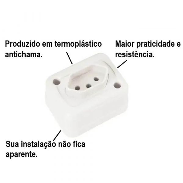 Tomada Retangular Branca 2P+T 10A 250V Tramontina