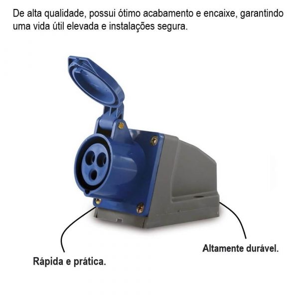 Tomada Sobrepor Azul 2P+T 16A 220V Ip44-6H Soprano