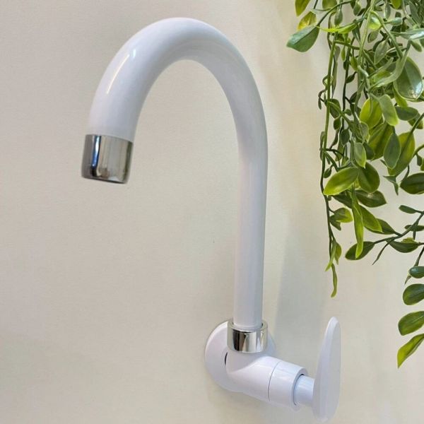 Torneira de Parede com Bica Móvel Branco Allure para Cozinha Viqua 