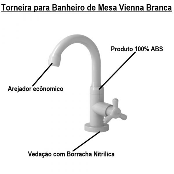 Torneira para Banheiro de Mesa Vienna Convencional Branca Durin