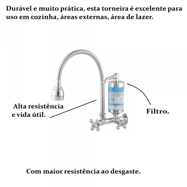Torneira Gourmet Cozinha para Parede Giratória com Filtro ABS Pevilon