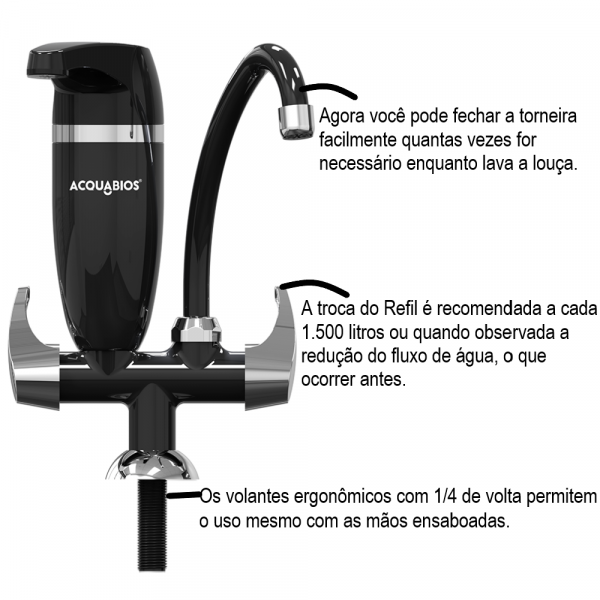 Torneira Preta Cromada Acquabios