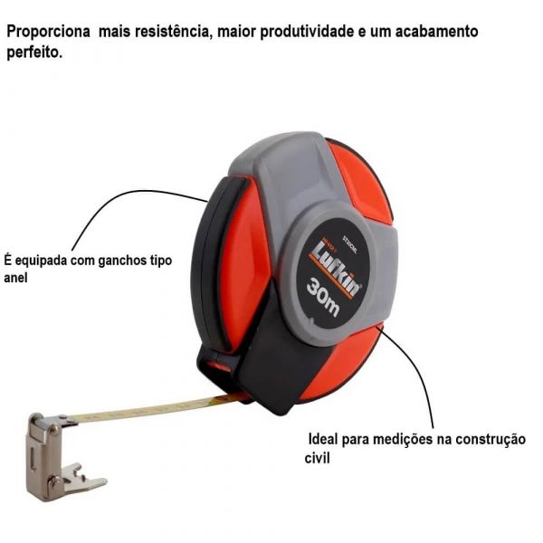 Trena Longa 30 Metros Fita De Aço Sem Trava Lufkin ST30CML