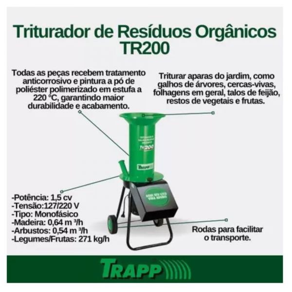 Triturador de Galhos e Resíduos TR-200 1,5CV Trapp