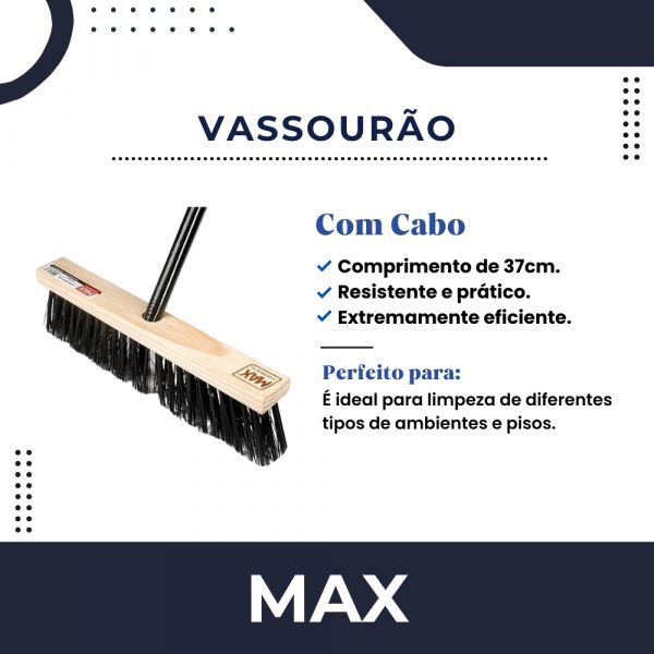 Vassourão de Gari Madeira com Cabo 37 cm 1,20 Metros Max