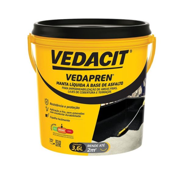 Vedapren Preta Galão 3,6 L Vedacit