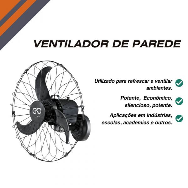 Ventilador de Parede 60cm Preto V60 Giratório Bivolt Goar