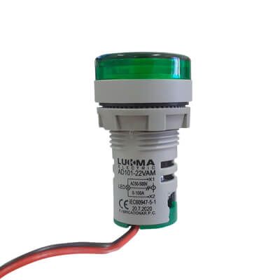 Voltímetro E Amperímetro Digital 22mm Verde 60 500V 100A Lukma
