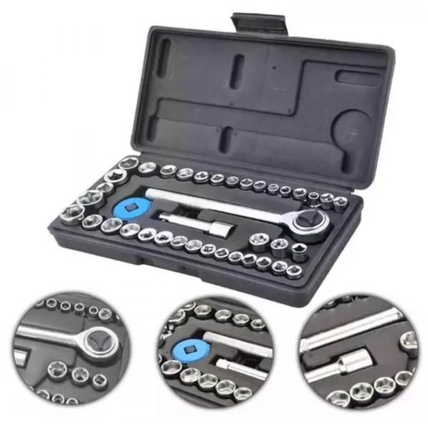 Jogo de Soquete Sextavado Com Chave Catraca 40 Peças Fertak